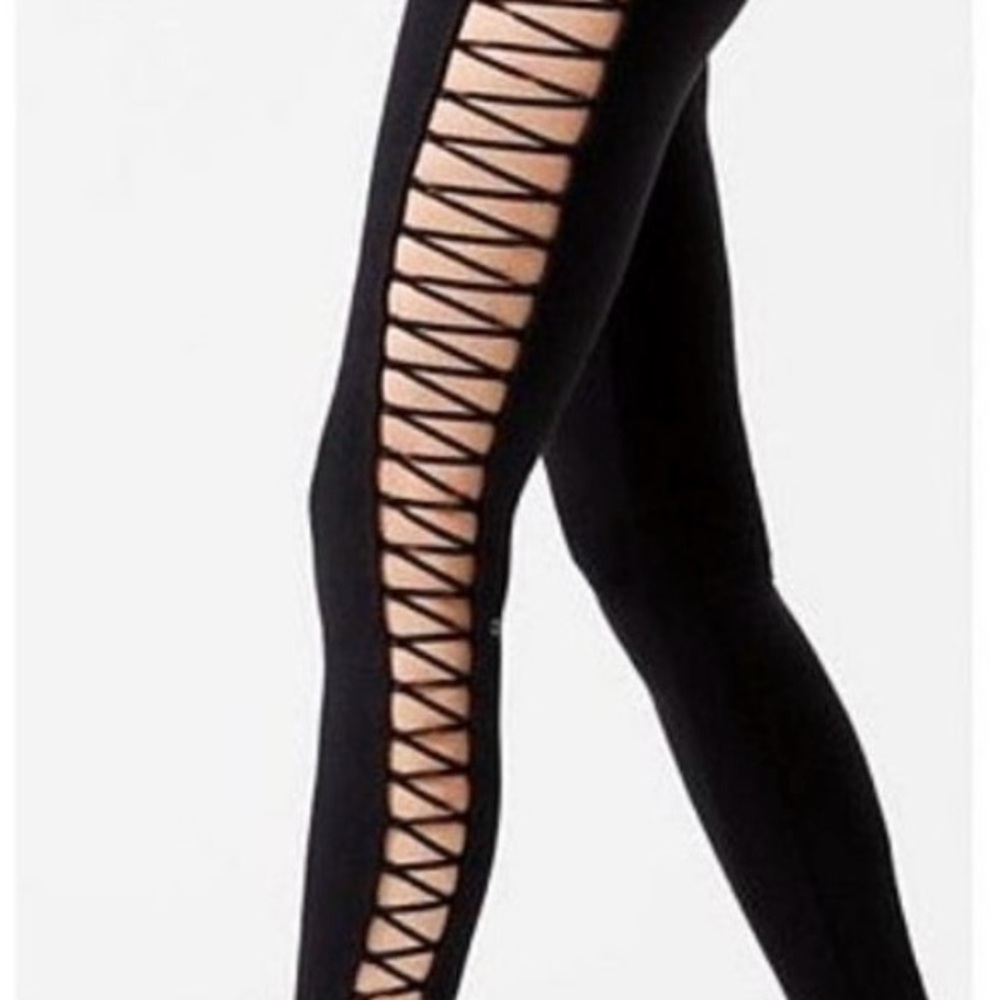 Alo Yoga High Line Lace-Up Leggings Black Cut-Outs Corset Cutouts Lacing Edgy S